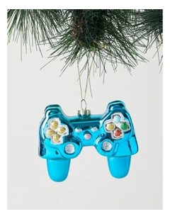 Nostalgia Christmas Glass Video Game Controller Ornament 9cm in Blue