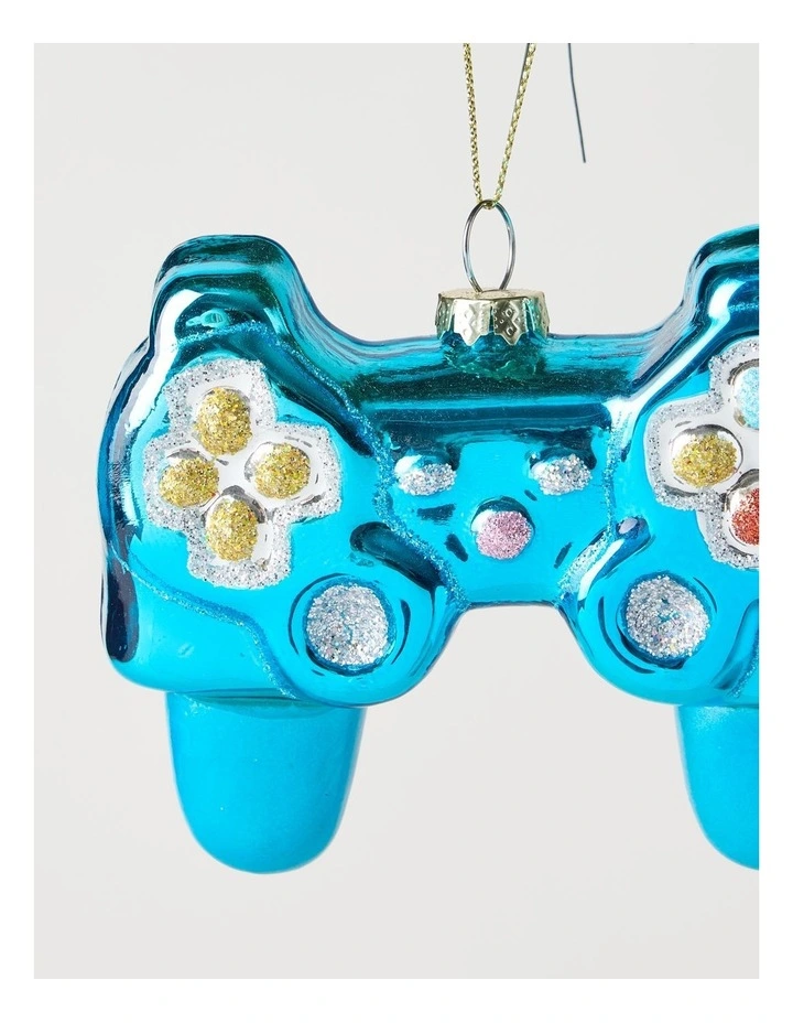 Nostalgia Christmas Glass Video Game Controller Ornament 9cm in Blue image 2