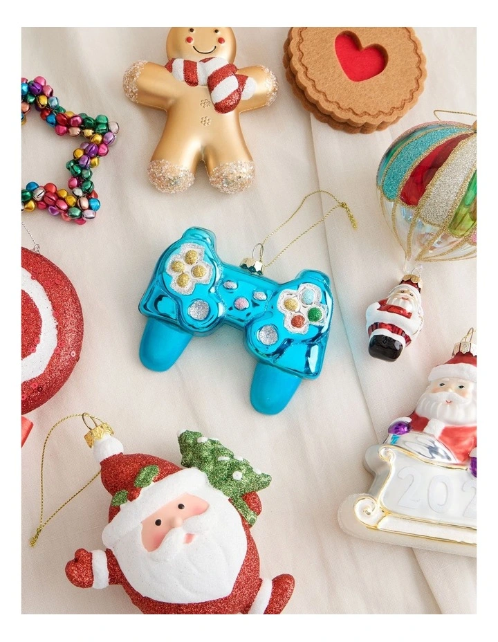 Nostalgia Christmas Glass Video Game Controller Ornament 9cm in Blue image 3
