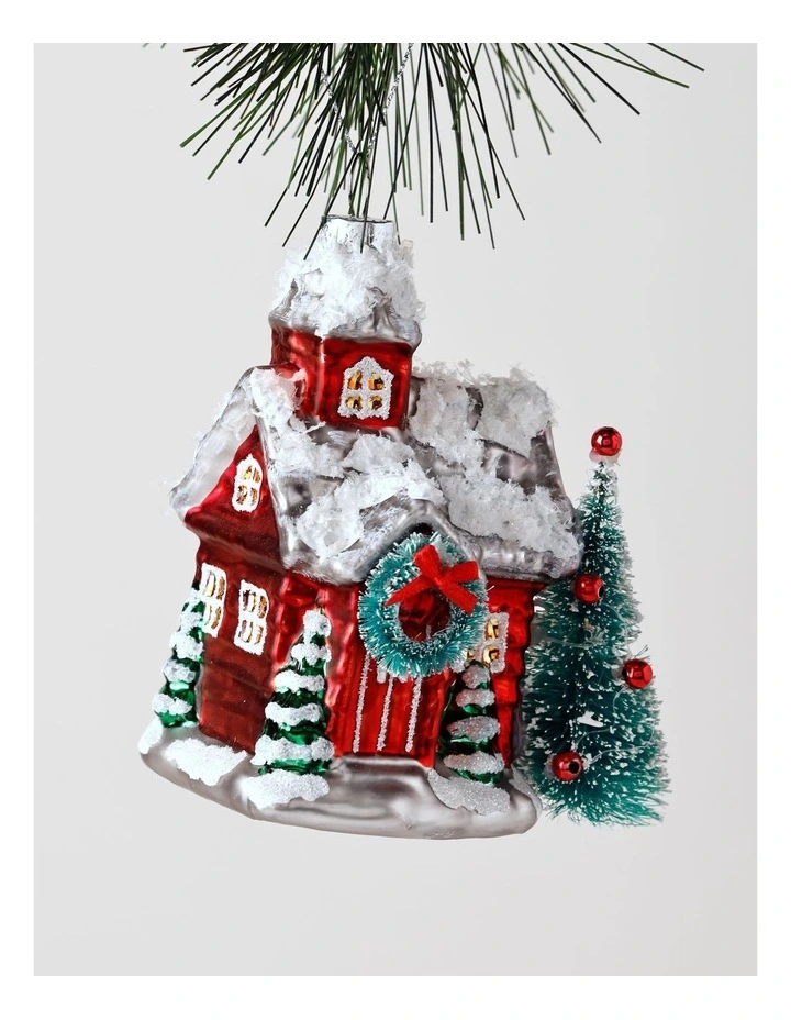 Heirloom Christmas Glass Winter House withTree 12.5cm in Red image 1