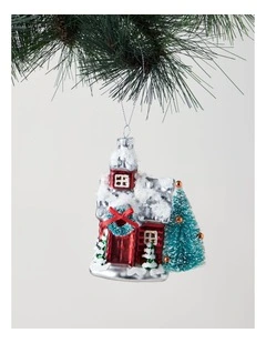Heirloom Christmas Glass Winter House withTree 12.5cm in Red