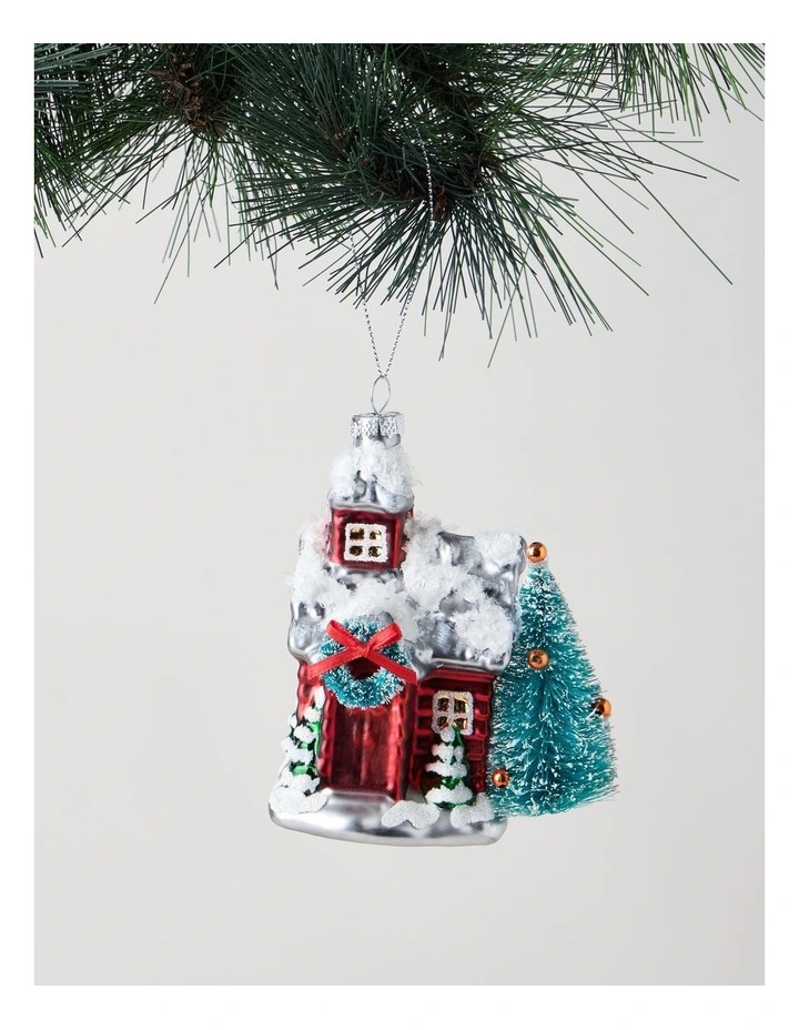 Heirloom Christmas Glass Winter House withTree 12.5cm in Red image 1