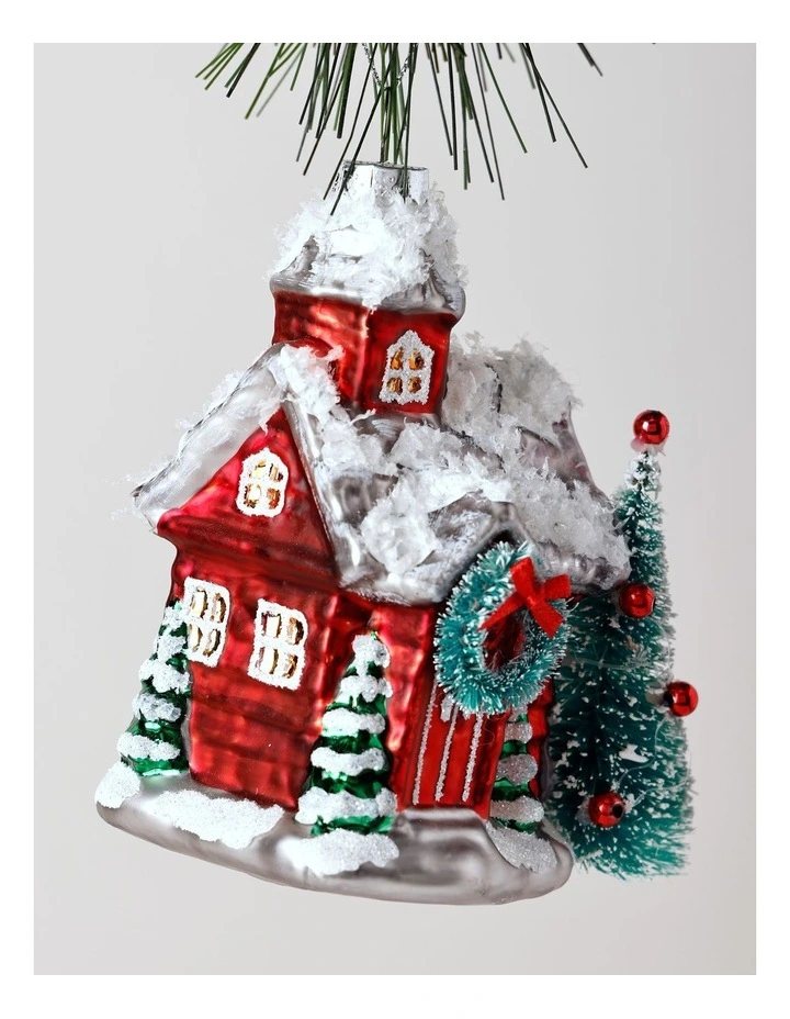 Heirloom Christmas Glass Winter House withTree 12.5cm in Red image 2