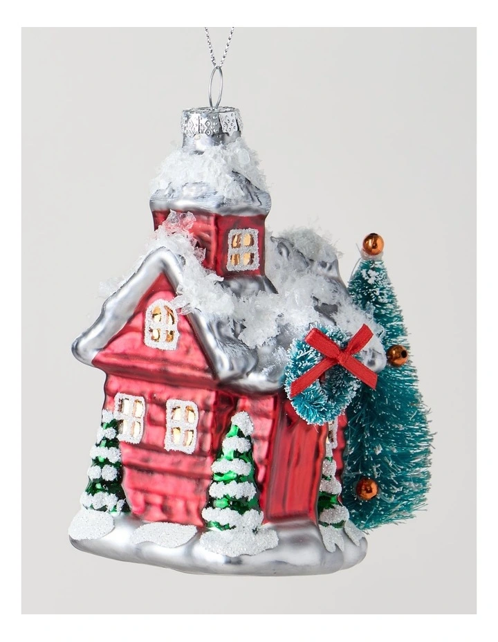 Heirloom Christmas Glass Winter House withTree 12.5cm in Red image 2