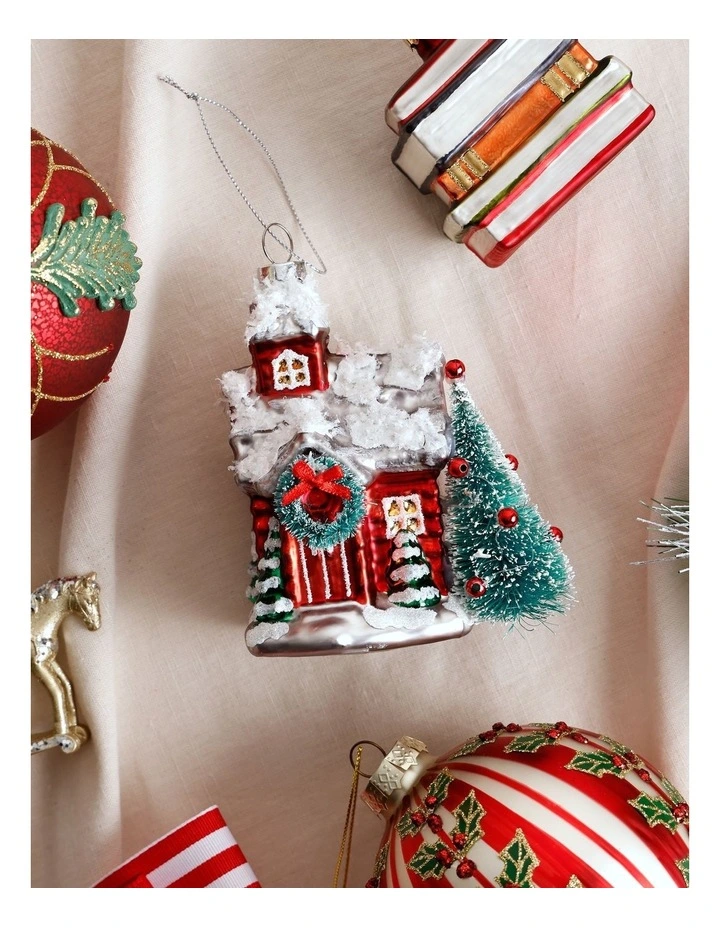 Heirloom Christmas Glass Winter House withTree 12.5cm in Red image 3