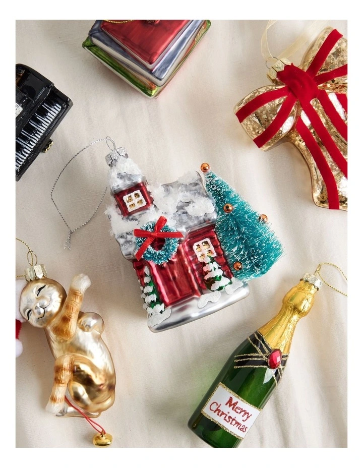 Heirloom Christmas Glass Winter House withTree 12.5cm in Red image 3