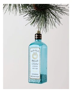 Luxe Christmas Glass Gin-gle Bell Gin Bottle Hanging Ornament 10cm in Blue
