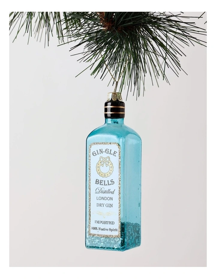 Luxe Christmas Glass Gin-gle Bell Gin Bottle Hanging Ornament 10cm in Blue image 1