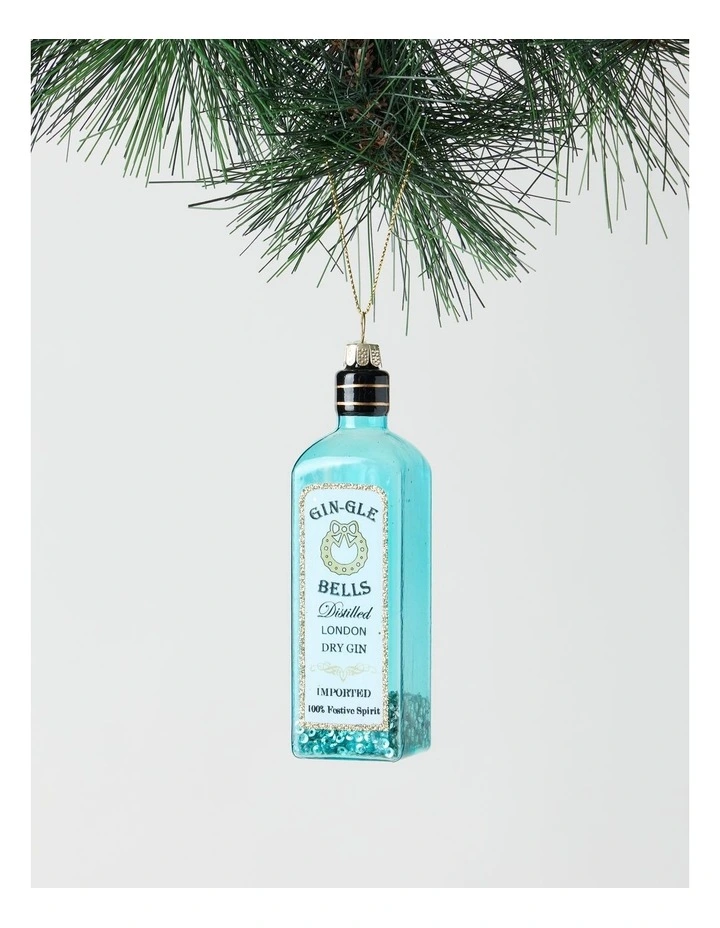 Luxe Christmas Glass Gin-gle Bell Gin Bottle Hanging Ornament 12cm in Blue image 1