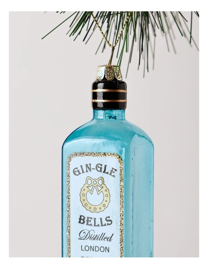 Luxe Christmas Glass Gin-gle Bell Gin Bottle Hanging Ornament 10cm in Blue image 2