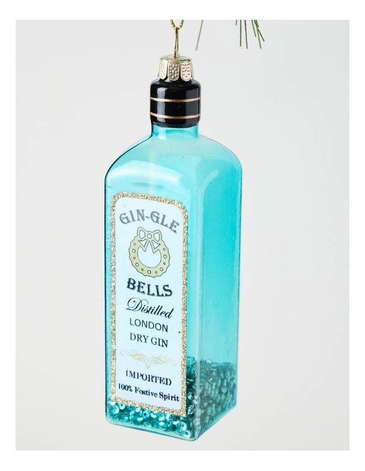 Luxe Christmas Glass Gin-gle Bell Gin Bottle Hanging Ornament 12cm in Blue image 2