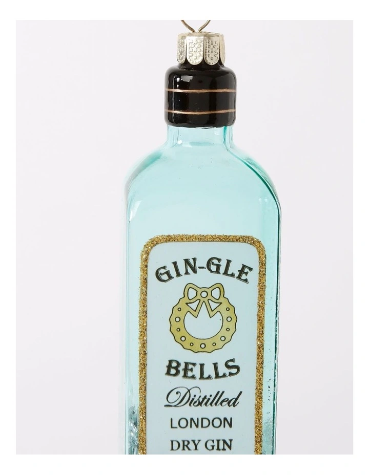 Luxe Christmas Glass Gin-gle Bell Gin Bottle Hanging Ornament 10cm in Blue image 3