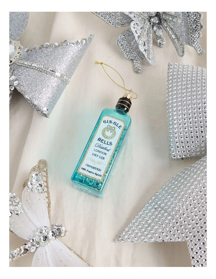 Luxe Christmas Glass Gin-gle Bell Gin Bottle Hanging Ornament 12cm in Blue image 3