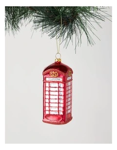 Heirloom Christmas Glass London Telephone Box Ornament 11cm in Red