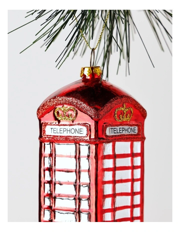 Heirloom Christmas Glass London Telephone Box Ornament 11cm in Red image 2
