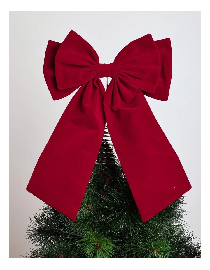 Heirloom Christmas Fabric Bow Tree Topper 30cm in Red image 1