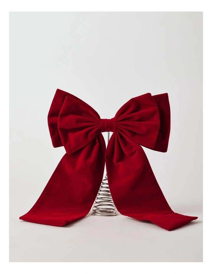 Heirloom Christmas Fabric Bow Tree Topper 30cm in Red image 2