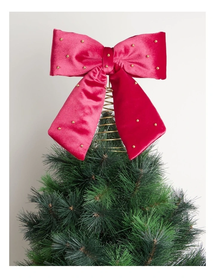 Heirloom Bow Tree Topper with Beads in Red: 25cm image 1