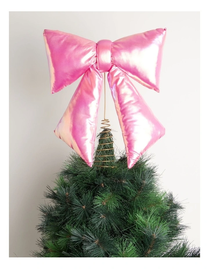 Nostalgia Iridescent Bow Tree Topper in Pink: 38cm image 1