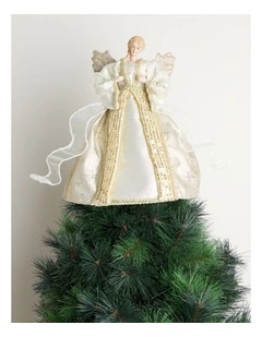 Luxe Christmas Evangeline Fabric Angel Tree TopperWhite/Gold: 32cm