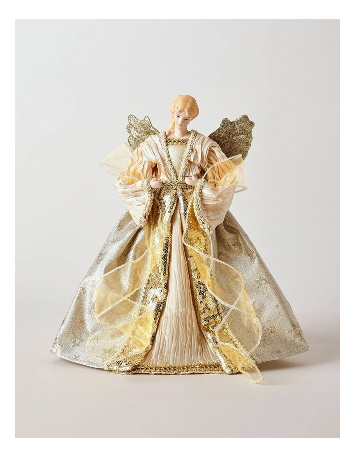 Luxe Christmas Evangeline Fabric Angel Tree TopperWhite/Gold: 32cm image 2