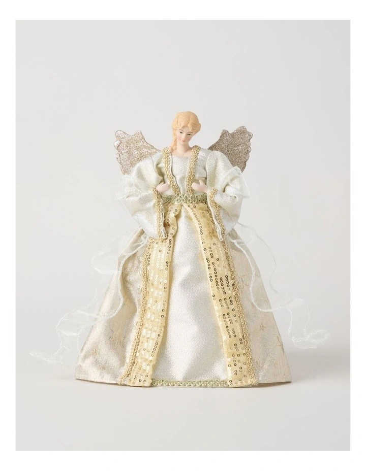 Luxe Christmas Evangeline Fabric Angel Tree TopperWhite/Gold: 32cm image 2