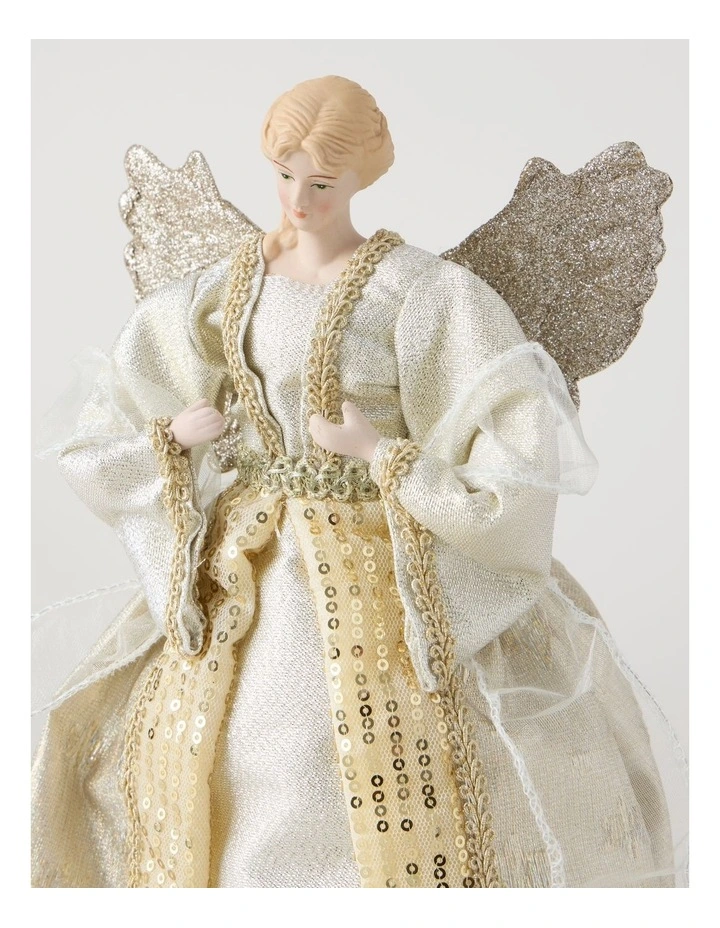 Luxe Christmas Evangeline Fabric Angel Tree TopperWhite/Gold: 32cm image 3