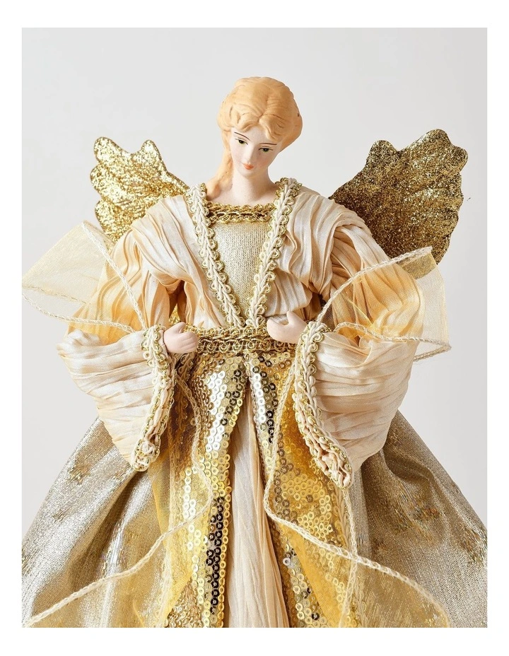 Luxe Christmas Evangeline Fabric Angel Tree TopperWhite/Gold: 32cm image 4