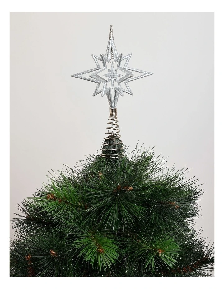 Luxe Christmas 3D Glitter Star Tree Topper in Silver image 1