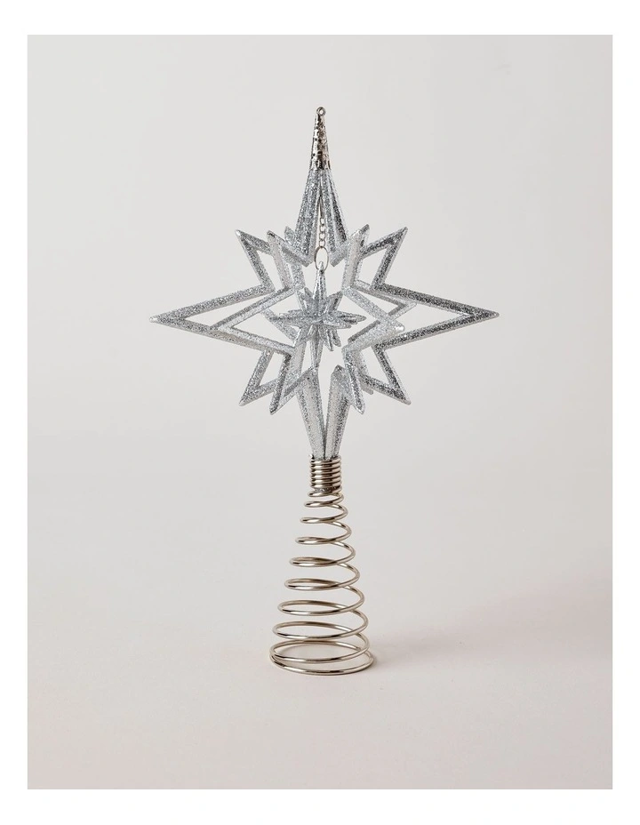 Luxe Christmas 3D Glitter Star Tree Topper in Silver image 2
