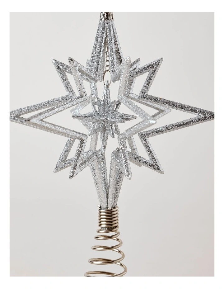 Luxe Christmas 3D Glitter Star Tree Topper in Silver image 3