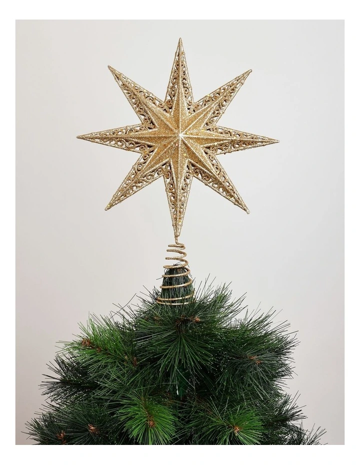 Heirloom Christmas Glittered Guiding Star Tree Topper 34cm in Gold image 1
