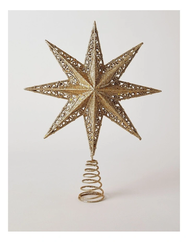 Heirloom Christmas Glittered Guiding Star Tree Topper 34cm in Gold image 2