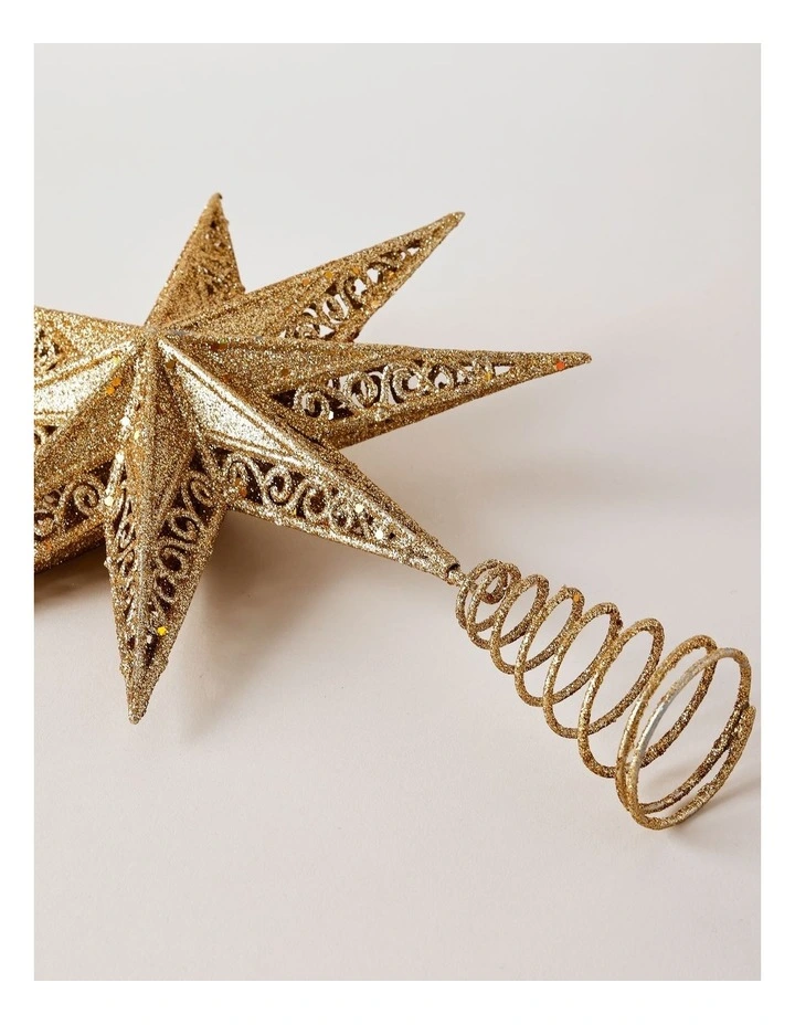 Heirloom Christmas Glittered Guiding Star Tree Topper 34cm in Gold image 3