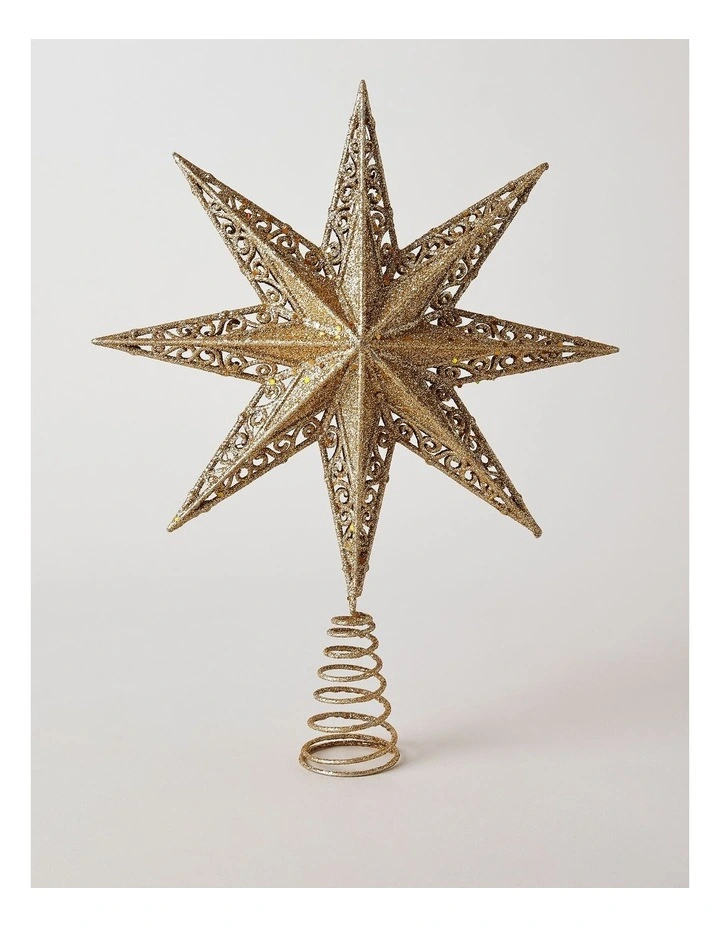 Heirloom Christmas Glittered Guiding Star Tree Topper 34cm in Gold image 3