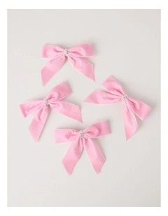 Luxe Christmas Fabric Set of 4 Velvet Embellished Bow Clips 14cm in Pink