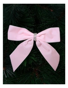 Luxe Christmas Fabric Set of 4 Velvet Embellished Bow Clips 14cm in Pink
