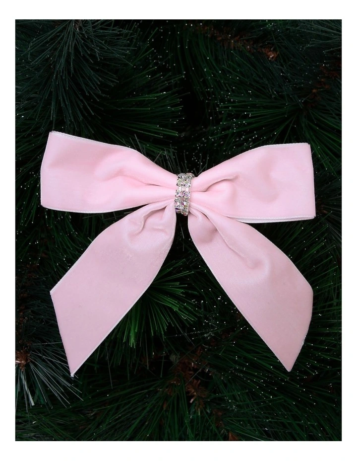 Luxe Christmas Fabric Set of 4 Velvet Embellished Bow Clips 14cm in Pink image 1
