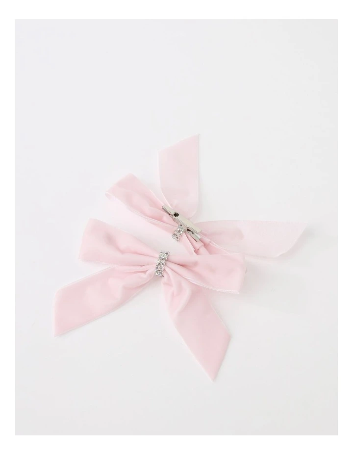 Luxe Christmas Fabric Set of 4 Velvet Embellished Bow Clips 14cm in Pink image 2