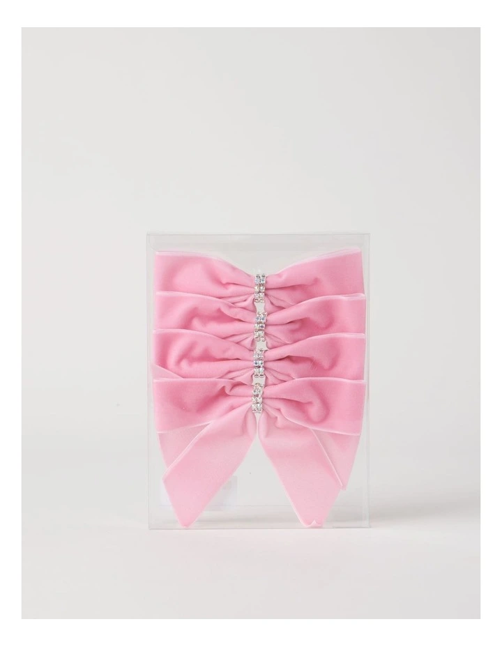 Luxe Christmas Fabric Set of 4 Velvet Embellished Bow Clips 14cm in Pink image 3