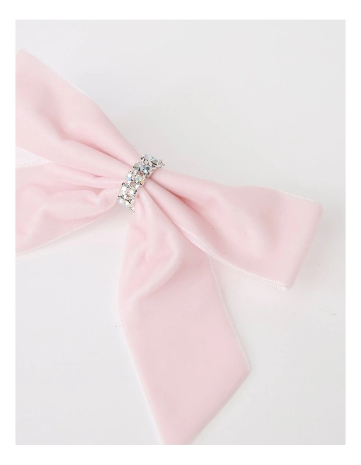 Luxe Christmas Fabric Set of 4 Velvet Embellished Bow Clips 14cm in Pink image 3
