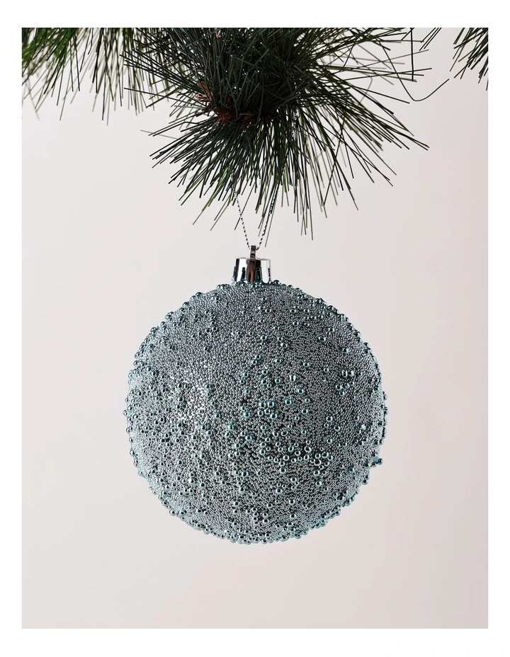 Luxe Christmas Plastic Beaded Bauble 10cm in Blue image 1