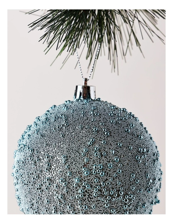 Luxe Christmas Plastic Beaded Bauble 10cm in Blue image 2