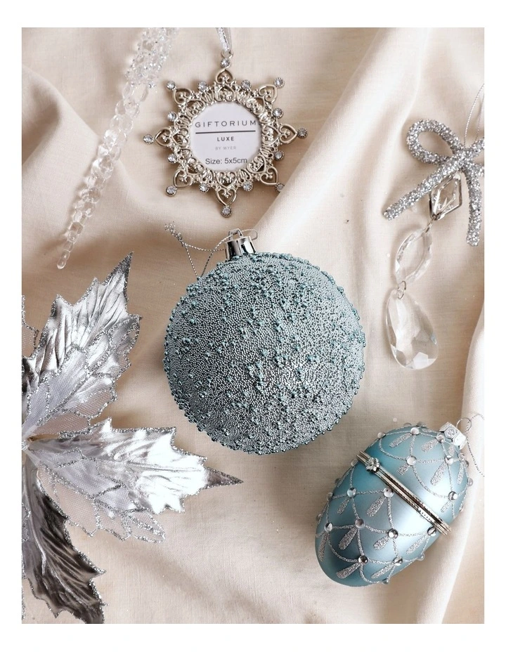 Luxe Christmas Plastic Beaded Bauble 10cm in Blue image 3