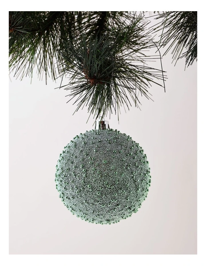 Eucalyptus Christmas Plastic Beaded Bauble 10cm in Green image 1