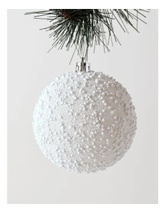 Eucalyptus Christmas Plastic Beaded Bauble 10cm in White