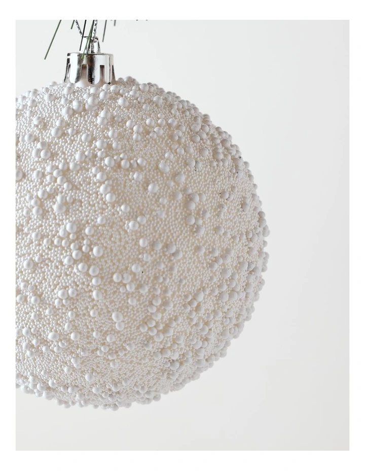 Eucalyptus Christmas Plastic Beaded Bauble 10cm in White image 2