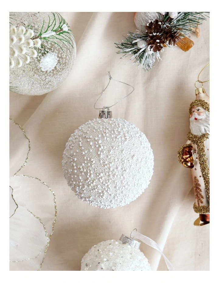 Eucalyptus Christmas Plastic Beaded Bauble 10cm in White image 3