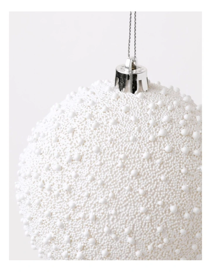 Eucalyptus Christmas Plastic Beaded Bauble 10cm in White image 4