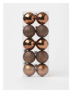 Harvest Christmas 10pk Shatterproof Baubles 6cm in Brown